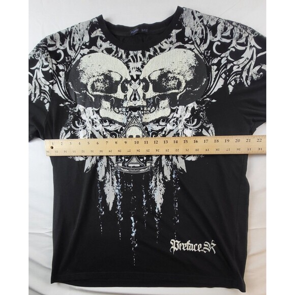 Romwe Mens XL Black Skull Demon Black Grunge Skater EMO Y2K Graphic Tshirt - Picture 6 of 6